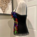 Just One Black Corset With Multicolor Swirl Design And Zip Up Back Size Large Photo 3