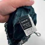 SheIn Teal Blue Floral Embossed Silky Lace Trim Corset Silhouette Crop Tank S Photo 3