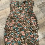 ASTR The Label NWT Green Floral Ibiza Floral Ruched Cutout Mini Dress Size S Photo 3