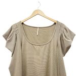 Free People  Penelope Tan Striped Knit Top Long Ruched Puff Sleeves Size Medium Photo 4