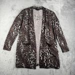 Sanctuary  Sweater Women Leopard Print Cardigan Open Front Pockets Brown Medium‎ Photo 1
