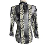 Houndstooth Vintage 90s Visanza Silky Blazer Jacket S Blue  Floral Shoulder Pads Photo 3