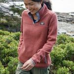 LL Bean Womens Rust Orange Sweater Fleece Pullover 1/4 Snap Size XS Pockets Photo 1