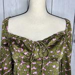 Lush Clothing Lush Feel So Lucky Satin Long Sleeve Romantic Blouse Size S Green Pink Photo 1