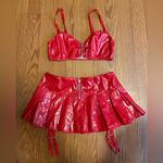 Forever 21 Fredricks of Hollywood X  glossy Red mini Skirt Set Photo 1