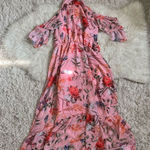 Belle Sky  Pink Floral Strappy Long Dress Size Small Ruffles Wedding Resort Vacat Photo 0