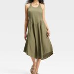 Universal Threads Universal Thread Women's Olive Green Drop Waist A-Line Midi‎ Dress Medium Photo 3