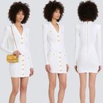 Balmain Long Sleeve Viscose Knit Bodycon Mini Dress w/ Gold Button White 34 / 2 Photo 1