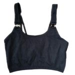 Aerie Cropped Ribbed Knit Tank Shelf Bra Light Support Black Gold NWOT Large Photo 0