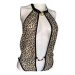 Sexy animal print bodysuit lingerie womens medium mesh, red jewel, bell chocker, Black Photo 5