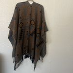 Geometric Patterned Poncho with Fringe Size XL Photo 2