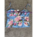 Gap XL Blue Floral Linen-Blend Smocked Back Tank Top NWT Photo 2