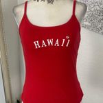 Early 2000's Made in USA Red Cotton White Hawaii Flower Print Cami Top S Photo 0