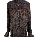 Vintage Y2K Lord & Taylor Silk Brown Leopard Printed Shirt Top Size 14W Photo 0