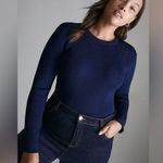 Karen Millen Navy Rib Knit Viscose Blend Crewneck Sweater Photo 0