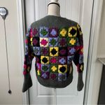 Vintage handmade‎ floral crochet knit sweater cardigan size large granny Gray Photo 1