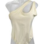 We Wore What NEW Cream One Shoulder Sleeveless Cutout Thong Bodysuit Top Size L Photo 0