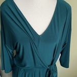 SuperFoxx Teal Faux Wrap pleated front stretch 3/4 sleeve jumpsuit Blue Size M Photo 11