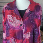 Maggie Barnes Women's Red Purple Paisley Button Down Blouse Top 32W Plus Photo 0