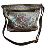 Floriana Floral Hand Painted Black Leather Boho Crossbody Purse Photo 0
