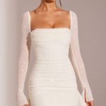 Oh Polly TIVOLI Long Sleeve Embellished Cowl Neck Mini Dress in White Photo 0