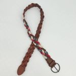 Womens Braided Crochet Americana Western Faux Leather Belt Size 13 D Ring Buckle Brown Photo 4