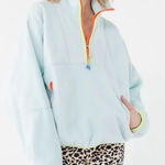 Urban Outfitters Ethan Fleece Retro Half Zip Pocket Collar Popover Jacket Neon Photo 0