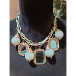 Women's Statement Chunky Bib Necklace With Blue Beads And Rectangular Gemstones Photo 1