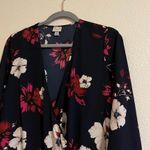 A New Day  Blue Navy Pink Floral Long Sleeve V Neck Mock Wrap Long Sleeve Small Photo 1