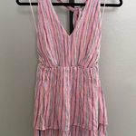 Day & Moon V Neck Smocked Striped Mini Dress Romper Size Small Pink Photo 0