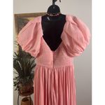Boohoo  Occasion Maxi Dress Womens 12 Pink Chiffon Puff Sleeve Pleated Back Zip Photo 4