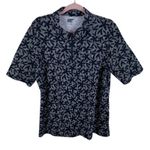 Lands' End  Black White Floral Cotton Modal Short Sleeve 1/4 Zip Polo Women's XL Photo 0