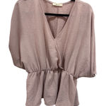 Entro  V Neck Dolman Sleeve Peplum Blouse Pink Size Large Wrinkle Texture Photo 0