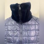Women's Quilted Navy Puffer Jacket with faux fur winter Blue Size L Photo 2