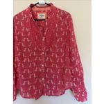 Holding Horses  Anthropologie Bird Print Gauzy Roll Tab Sleeve Top Shirt Womens 4 Photo 2