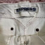 EXPRESS Vintage Cream Mini Denim Jean Skirt with Tan Stitching Size 1/2 Photo 4