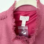 LOGO By Lori Goldstein [LOGO Lori Goldstein] Pink Tweed Gold Button Front Fray Hem Lady Jacket Size XS Photo 10