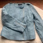 H&M Blue Woven Tweed Biker Jacket Blazer Size 4 Photo 1