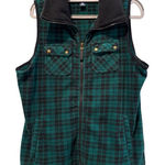 CHAPS Full Zip Fleece Vest Side Pockets Green & Black Plaid Petite Large Photo 0