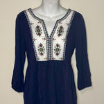 Suzanne Betro Weekend by  Blue Tunic Top With Floral Embroidery Size S NWT!!! Photo 0