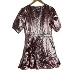 Love Shack Fancy  Pink Metallic Gabriella Lame Puff Sleeve Bow Mini Dress Size L Photo 7