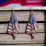 1pair American‎ Flag Drop Earrings Shiny Rhinestones Hook Earrings Silver Photo 8