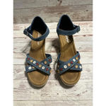 Skechers  Espadrille Sandals Size 7 Denim Floral Summer Silver Hardware Straps Photo 4