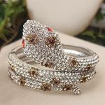 Vintage Silver Crystal Cobra Snake Hinge / Clamper Bracelet Photo 0
