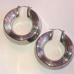 Chunky Silver Tone Wavy Retro Boho Hoop Earrings Photo 4
