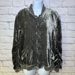 Free People  Jacket Womens M Gray Crushed Velvet Bomber Ruched Boho Photo 1