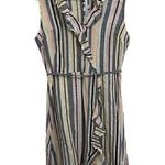 Harlow & Rose Dress Size Large Womens Cotton Linen Blend Sleeveless Striped Belt Blue Photo 0
