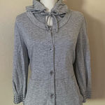 St. John Gray Cardigan Button Up Sz M Sequin Hooded Jacket Embellished Trim Photo 0