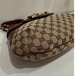 Gucci  Monogram Leather Canvas Gg Horsebit Shoulder Bag Brown Size Medium Photo 7