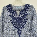 Solitaire  Swim Cover Up Tunic Boho Blue Embroidered Beaded Tassels Size M Photo 1